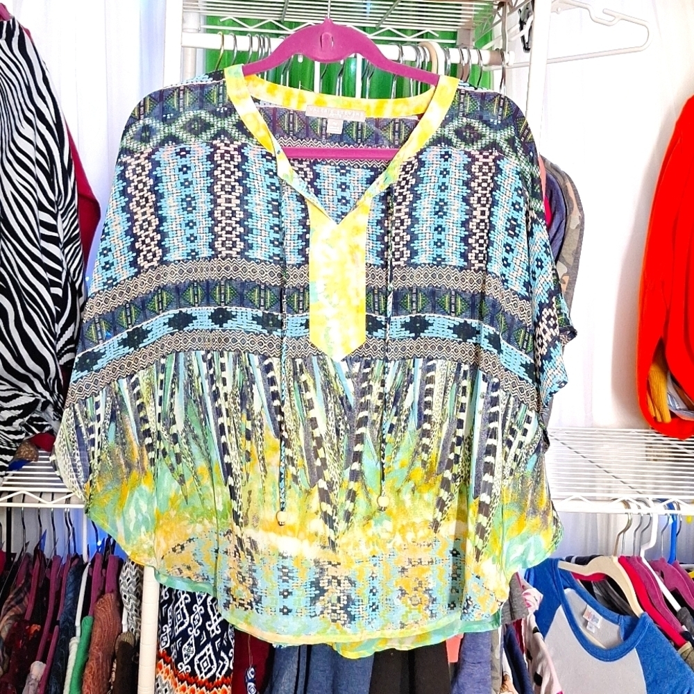 VALERIE STEVENS SHEER BAT SLEEVE BLOUSE SIZE MEDIUM